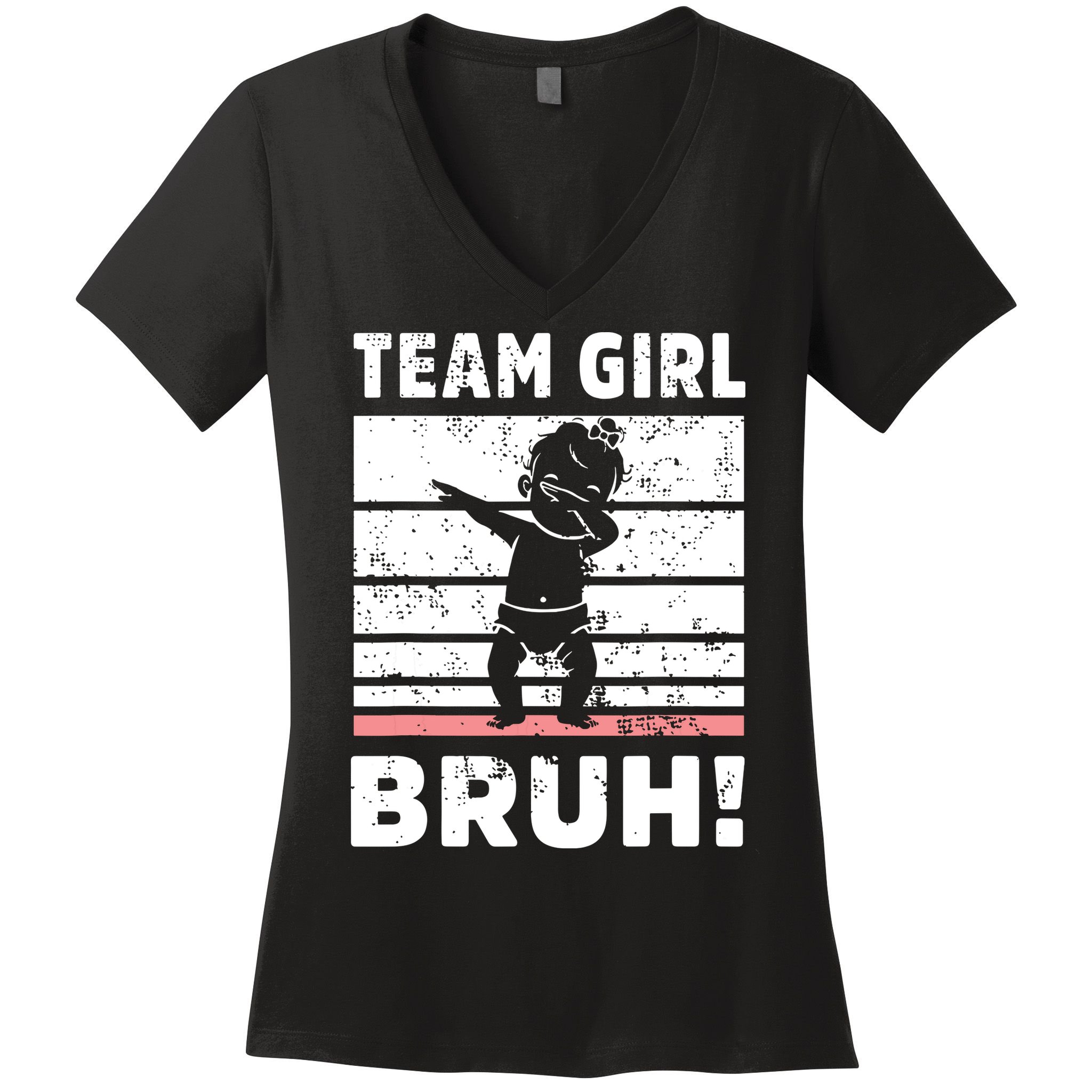 Family Team Girl Bruh Gender Reveal Party Announcement Women's V-Neck T-Shirt