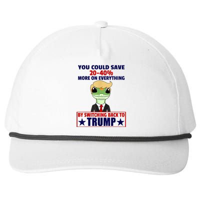 Funny Trump Gecko Switch Back To Trump Save More Republican Trump 2024 Snapback Five-Panel Rope Hat