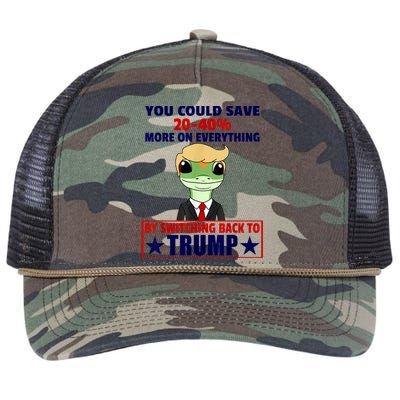 Funny Trump Gecko Switch Back To Trump Save More Republican Trump 2024 Retro Rope Trucker Hat Cap