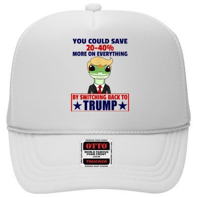 Funny Trump Gecko Switch Back To Trump Save More Republican Trump 2024 High Crown Mesh Back Trucker Hat