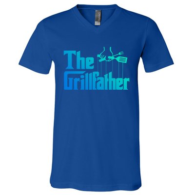 Funny The Grillfather Bbq Grill And Smoker Barbecue Chef Gift V-Neck T-Shirt