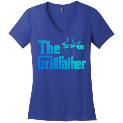 Funny The Grillfather Bbq Grill And Smoker Barbecue Chef Gift Women's V-Neck T-Shirt