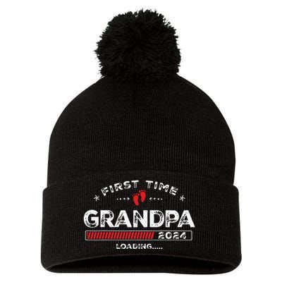 First Time Grandpa Est 2024 Loading Soon To Be Dad Grandpa Pom Pom 12in Knit Beanie