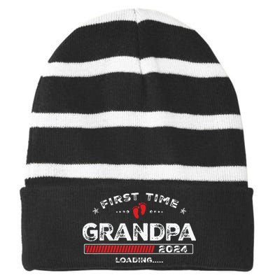 First Time Grandpa Est 2024 Loading Soon To Be Dad Grandpa Striped Beanie with Solid Band