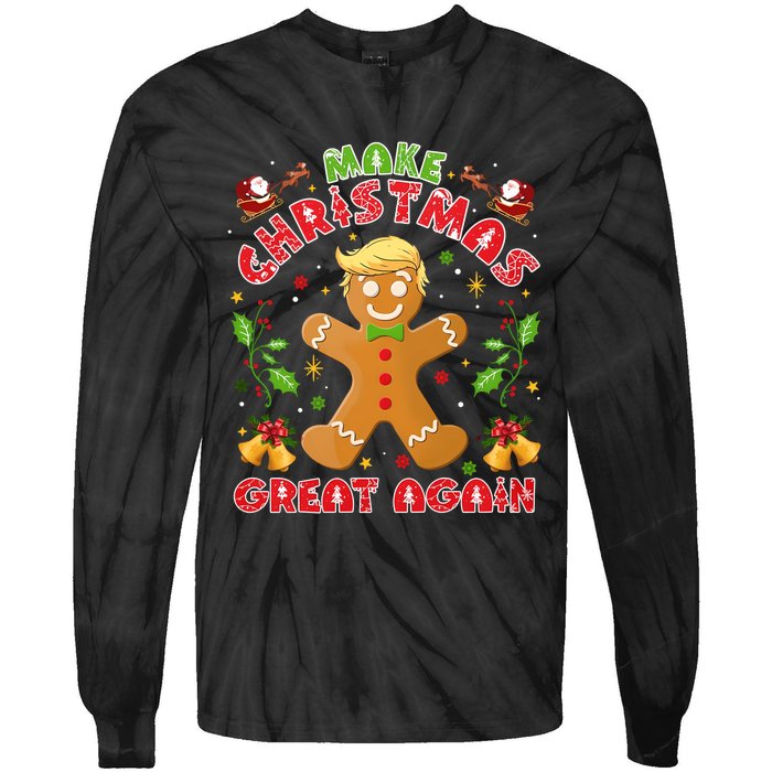 Funny Trump Gingerbread Man Make Christmas Great Again 2024 Tie-Dye Long Sleeve Shirt