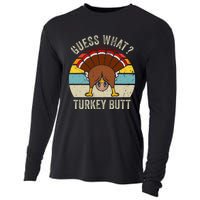 Funny Thanksgiving Guess What Turkey Butt Cooling Performance Long Sleeve Crew