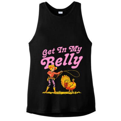 Funny Thanksgiving Get In My Belly Ladies PosiCharge Tri-Blend Wicking Tank