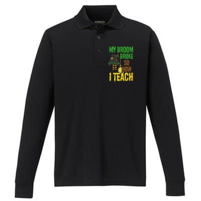 Funny Teacher Gift Idea Witch Halloween Performance Long Sleeve Polo