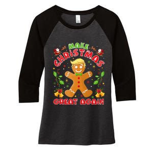 Funny Trump Gingerbread Man Make Christmas Great Again 2024 Women's Tri-Blend 3/4-Sleeve Raglan Shirt