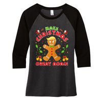 Funny Trump Gingerbread Man Make Christmas Great Again 2024 Women's Tri-Blend 3/4-Sleeve Raglan Shirt