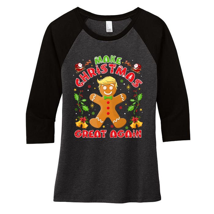 Funny Trump Gingerbread Man Make Christmas Great Again 2024 Women's Tri-Blend 3/4-Sleeve Raglan Shirt