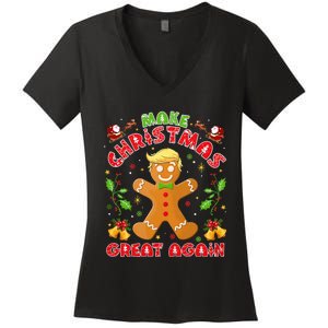 Funny Trump Gingerbread Man Make Christmas Great Again 2024 Women's V-Neck T-Shirt