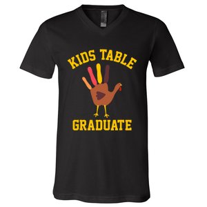 Funny Table Graduate Thanksgiving Turkey Handprint V-Neck T-Shirt