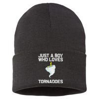 Funny Tornado Gift For Kids Hurricane Weather Chaser Sustainable Knit Beanie