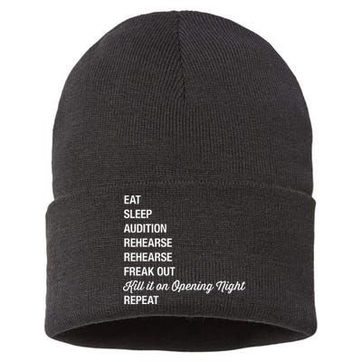 Funny Theater Geek Gift Musical Life Eat Sleep Theatre Sustainable Knit Beanie