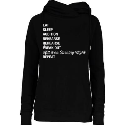 Funny Theater Geek Gift Musical Life Eat Sleep Theatre Womens Funnel Neck Pullover Hood