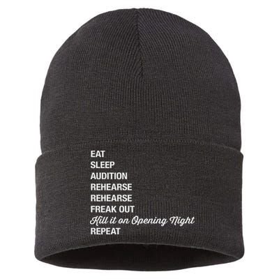 Funny Theater Geek Gift Musical Life Eat Sleep Theatre Sustainable Knit Beanie