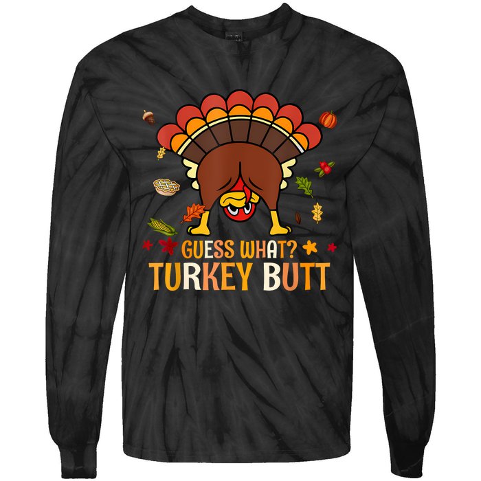 Funny Thanksgiving Guess What Turkey Butt Couples Matching Tie-Dye Long Sleeve Shirt