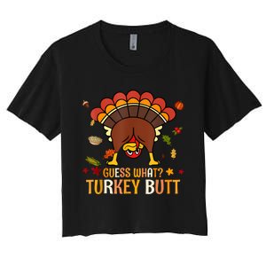 Funny Thanksgiving Guess What Turkey Butt Couples Matching Women's Crop Top Tee