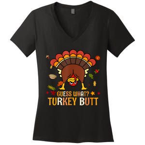 Funny Thanksgiving Guess What Turkey Butt Couples Matching Women's V-Neck T-Shirt