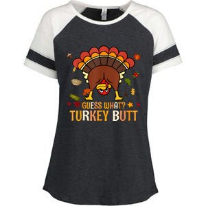 Funny Thanksgiving Guess What Turkey Butt Couples Matching Enza Ladies Jersey Colorblock Tee