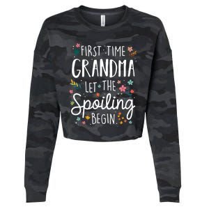 First Time Grandma Let The Spoiling Begin Cute Gift Grandmother Gift Cropped Pullover Crew