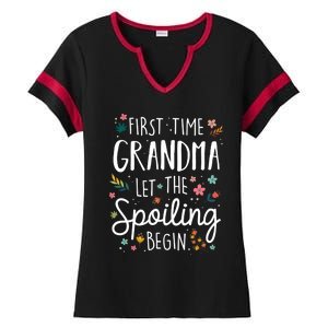 First Time Grandma Let The Spoiling Begin Cute Gift Grandmother Gift Ladies Halftime Notch Neck Tee