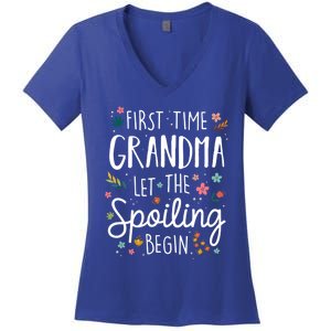 First Time Grandma Let The Spoiling Begin Cute Gift Grandmother Gift Women's V-Neck T-Shirt