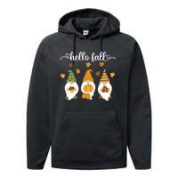 Funny Three Gnomes Hello Fall Acorn Pumpkins Leaves Autumn Performance Fleece Hoodie