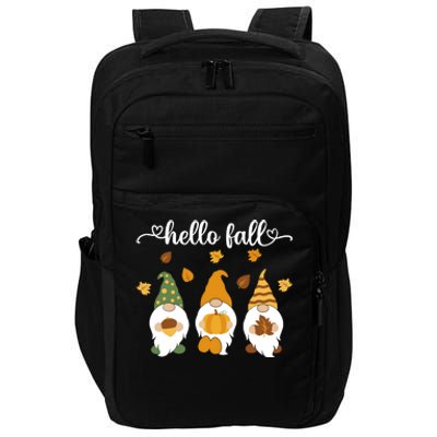 Funny Three Gnomes Hello Fall Acorn Pumpkins Leaves Autumn Impact Tech Backpack