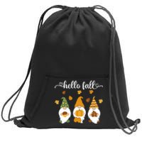 Funny Three Gnomes Hello Fall Acorn Pumpkins Leaves Autumn Sweatshirt Cinch Pack Bag