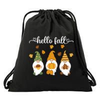 Funny Three Gnomes Hello Fall Acorn Pumpkins Leaves Autumn Drawstring Bag