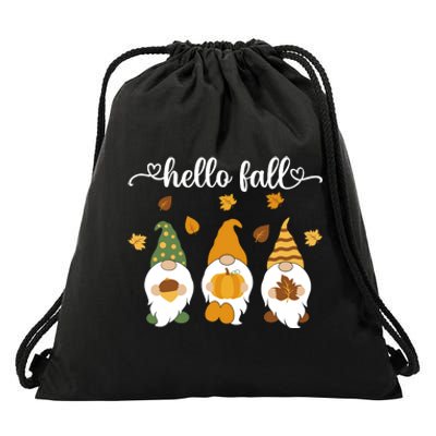 Funny Three Gnomes Hello Fall Acorn Pumpkins Leaves Autumn Drawstring Bag