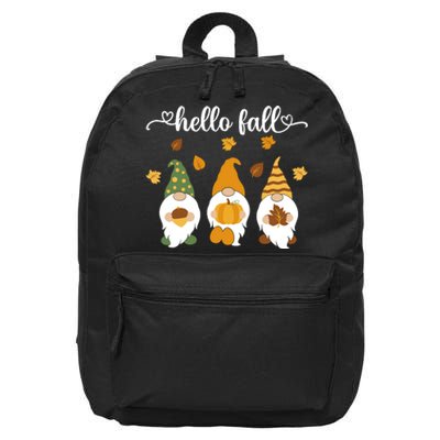 Funny Three Gnomes Hello Fall Acorn Pumpkins Leaves Autumn 16 in Basic Backpack