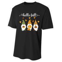 Funny Three Gnomes Hello Fall Acorn Pumpkins Leaves Autumn Performance Sprint T-Shirt