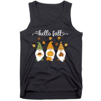 Funny Three Gnomes Hello Fall Acorn Pumpkins Leaves Autumn Tank Top