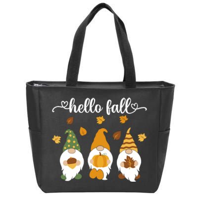 Funny Three Gnomes Hello Fall Acorn Pumpkins Leaves Autumn Zip Tote Bag