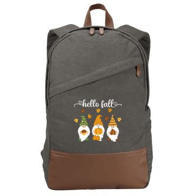 Funny Three Gnomes Hello Fall Acorn Pumpkins Leaves Autumn Cotton Canvas Backpack