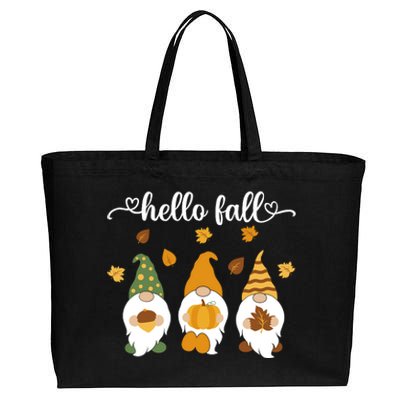 Funny Three Gnomes Hello Fall Acorn Pumpkins Leaves Autumn Cotton Canvas Jumbo Tote