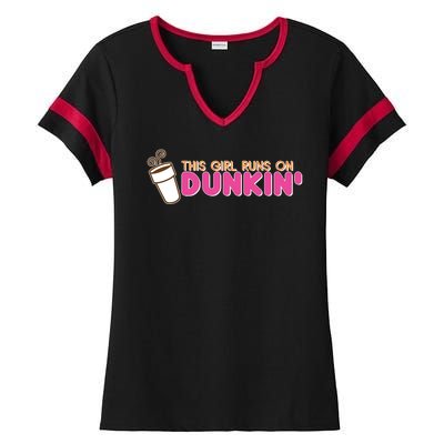 Funny This Girl Runs On Dunkin Ladies Halftime Notch Neck Tee