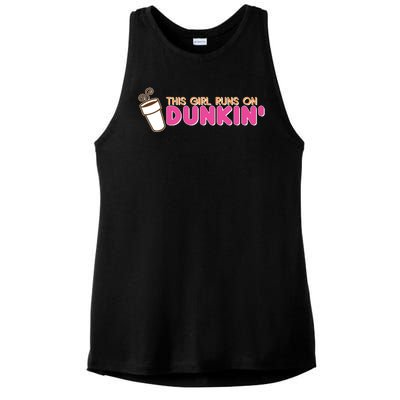 Funny This Girl Runs On Dunkin Ladies PosiCharge Tri-Blend Wicking Tank