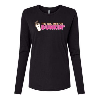 Funny This Girl Runs On Dunkin Womens Cotton Relaxed Long Sleeve T-Shirt