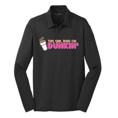 Funny This Girl Runs On Dunkin Silk Touch Performance Long Sleeve Polo