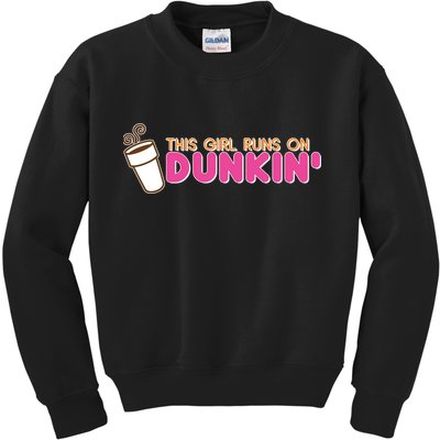 Funny This Girl Runs On Dunkin Kids Sweatshirt