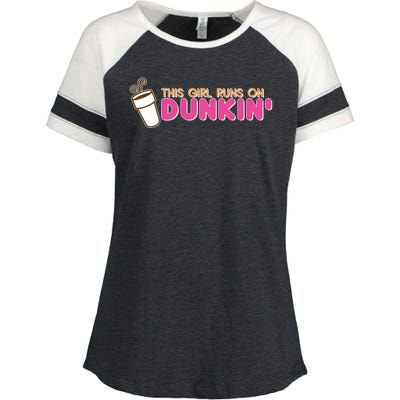 Funny This Girl Runs On Dunkin Enza Ladies Jersey Colorblock Tee