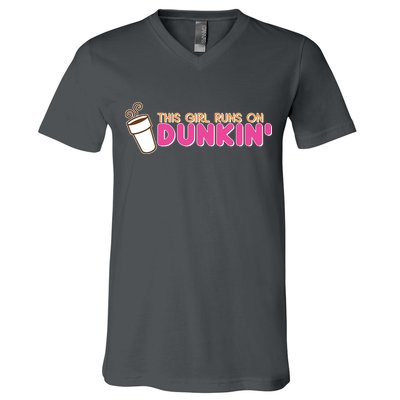 Funny This Girl Runs On Dunkin V-Neck T-Shirt