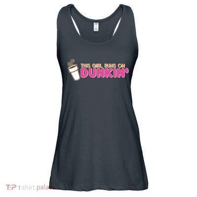 Funny This Girl Runs On Dunkin Ladies Essential Flowy Tank