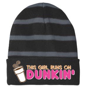 Funny This Girl Runs On Dunkin Striped Beanie with Solid Band