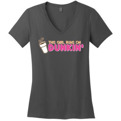 Funny This Girl Runs On Dunkin Women's V-Neck T-Shirt