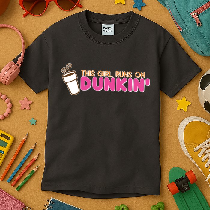 Funny This Girl Runs On Dunkin Kids T-Shirt